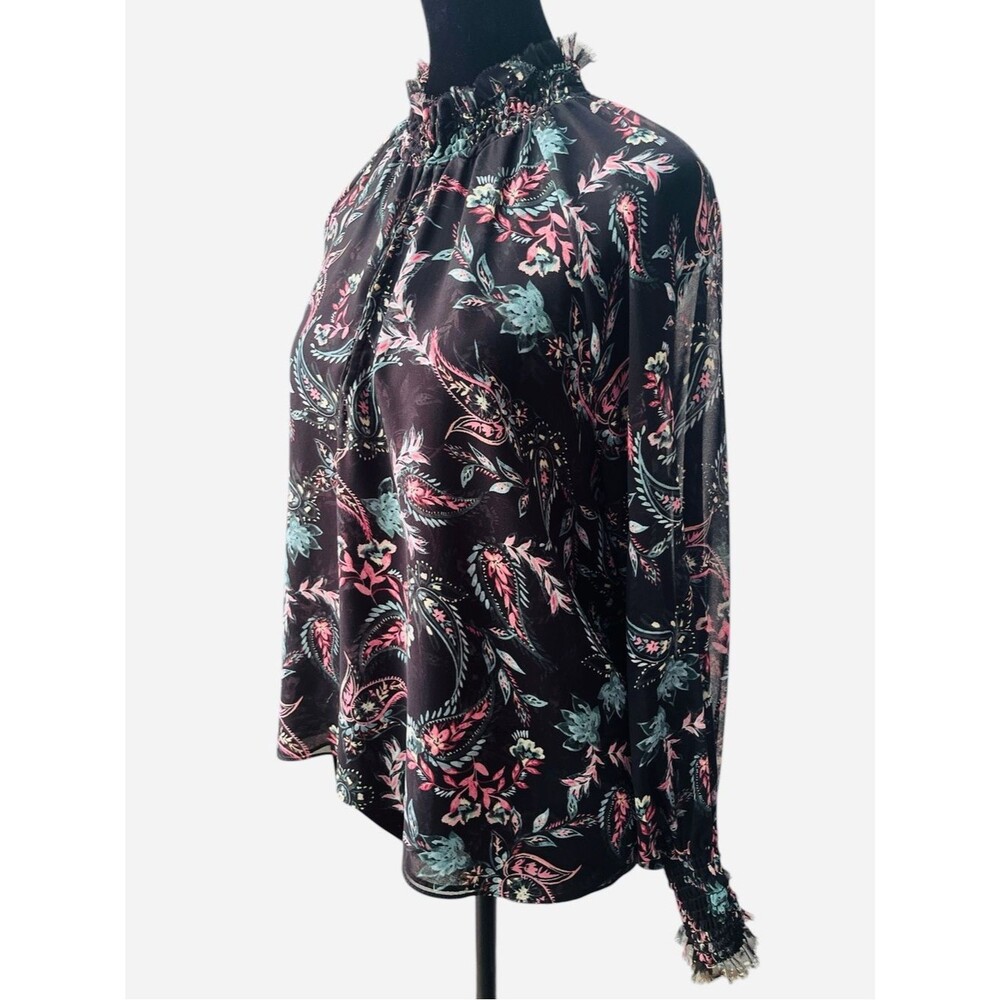 MISA Los Angeles Alexis Top Enchanted Paisley Medium Black Floral Sheer Sleeve